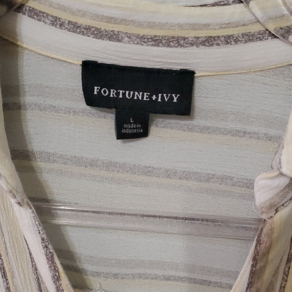 Chic Beige Striped Button-Down Shirt - image 2